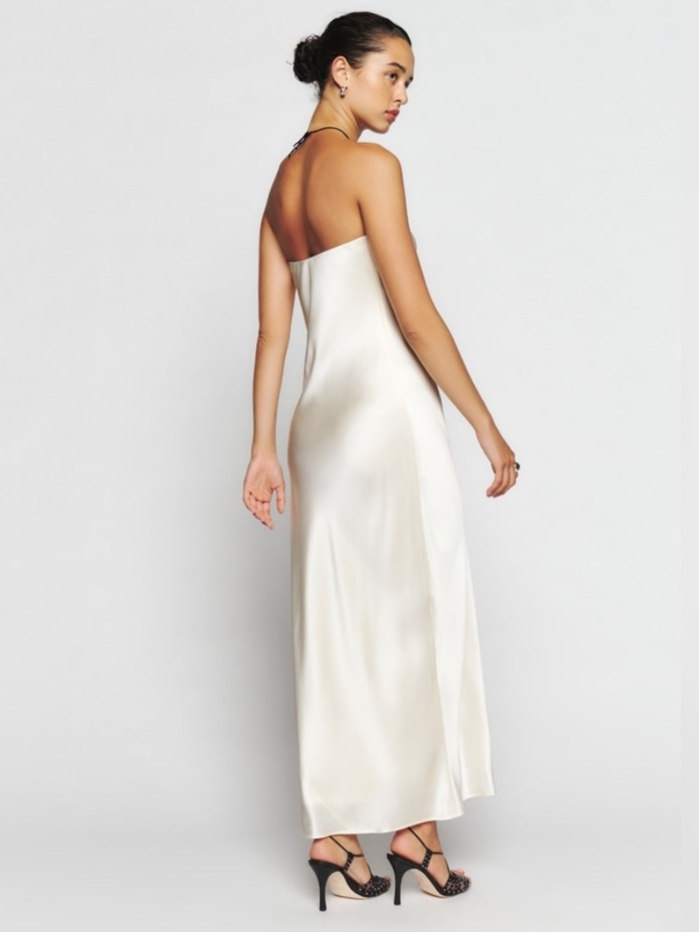 Reformation Strapless Satin Slip Dress in Ivory - Picture 2 of 3